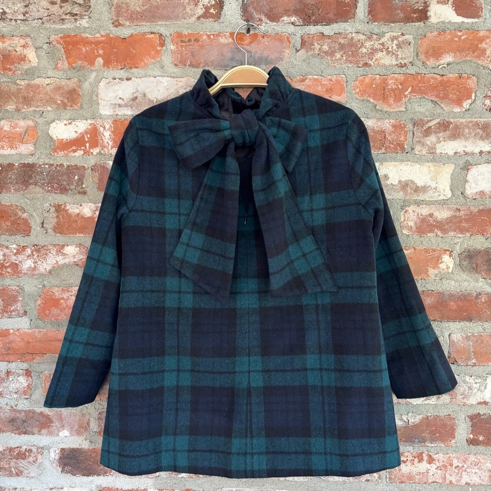 Tuckernuck Blackwatch‎ Plaid Faye Blouse Wool Blend Bow Neck Top Size S - Picture 3 of 8